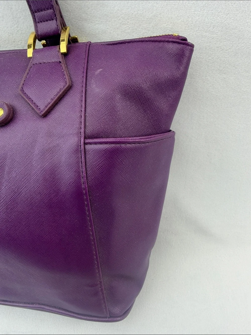 IMAN Purple Shoulder Tote Bag with Gold Hardware Peacock Lining